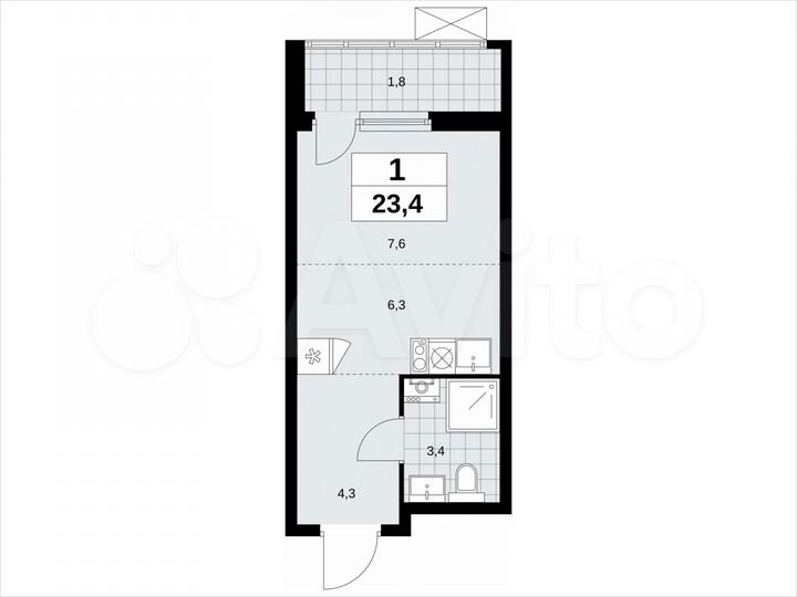 Квартира-студия, 23,4 м², 3/18 эт.