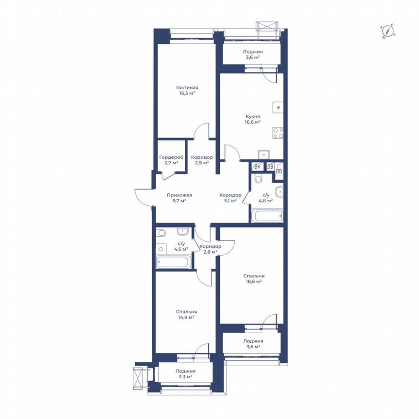 3-к. квартира, 104,2 м², 13/14 эт.