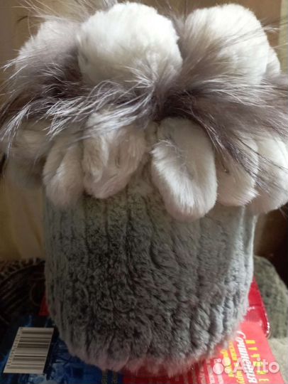 Шапка женская вязаная кролик