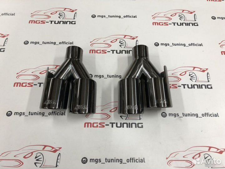 Насадки на выхлоп BMW двойные с лого M black 90мм