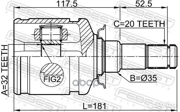 ШРУС внутренний левый 32X35X20 toyota avensis