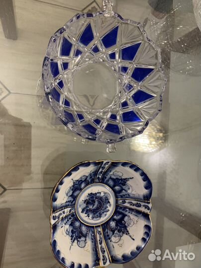 Салатник хрустальный СССР / Гжель