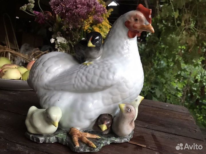 Курица с цыплятами фарфор старый китай клеймо