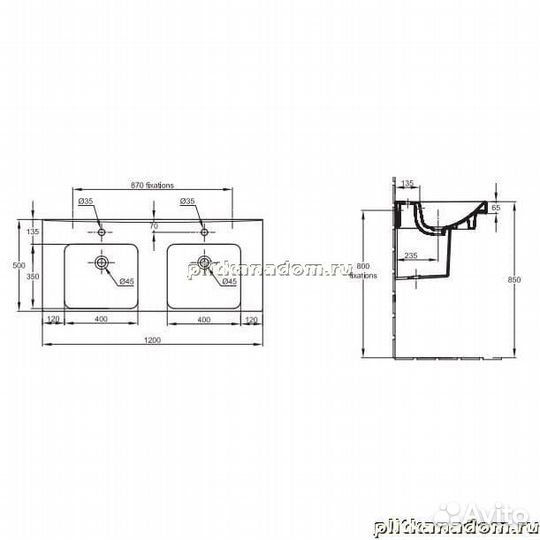Jacob Delafon Odeon Up E4730-00 раковина двойная подвeсная 120х50