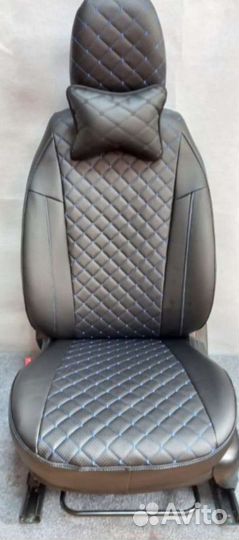 Чехлы Шевролет Ланос Франт+ экокожа с синем