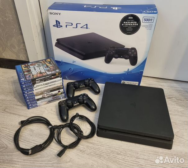 Sony Playstation 4 Slim (PS4), 10 игр на дисках