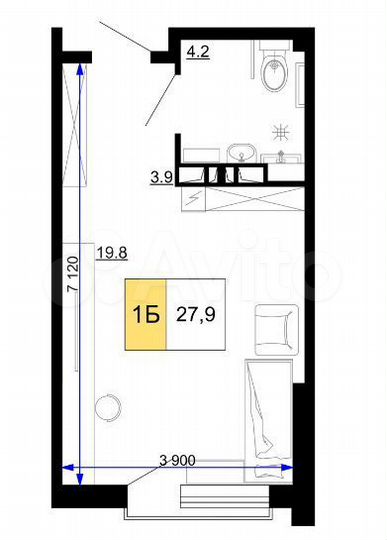 Апартаменты-студия, 27,9 м², 2/9 эт.