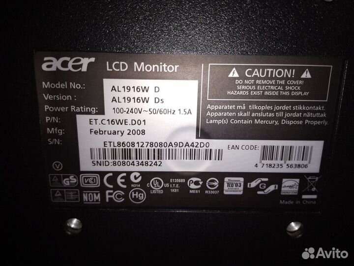 Монитор Acer 60hz