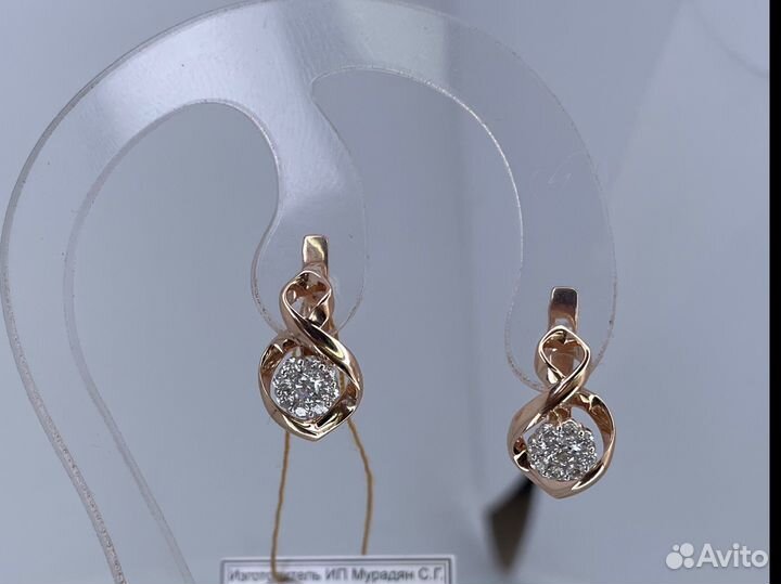 Золотые серьги с бриллиантами 0.44 ct