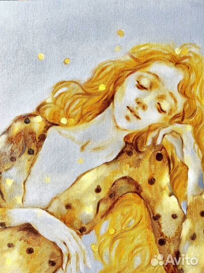 Картина маслом девушка золото безмятежность сон