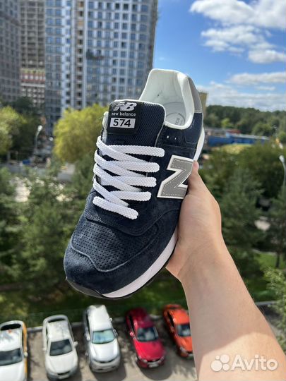 New balance 574 темно синие замшевые 43