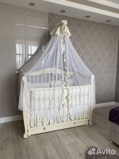 Кроватка Гандылян + матрас + бортики и балдахин