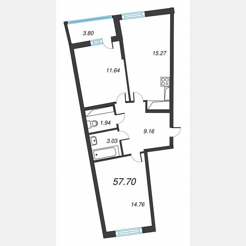 2-к. квартира, 59,6 м², 16/22 эт.