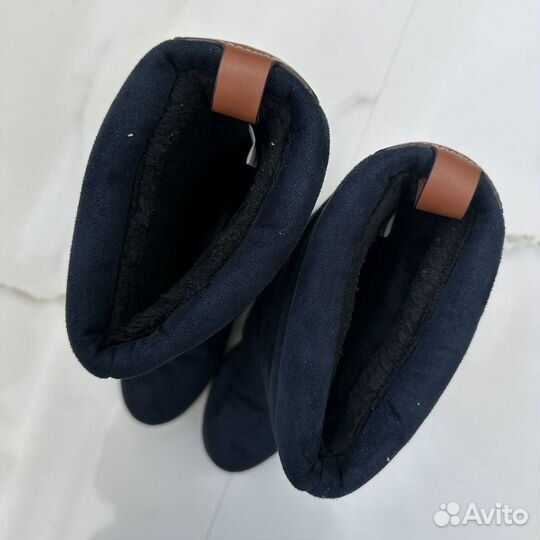 35 Дутики сапоги синие замшевые зимние женские