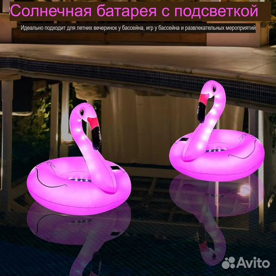 Светящийся надувной круг розовый фламинго