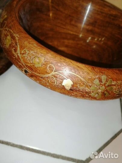 Шкатулка, поднос, дерево латунь Индия