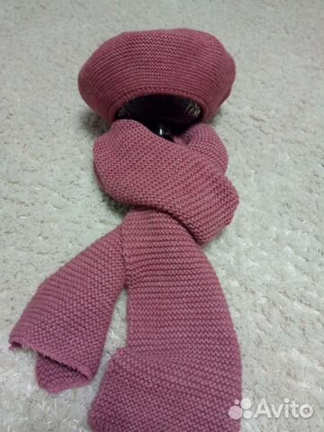Берет женский вязаный с шарфом