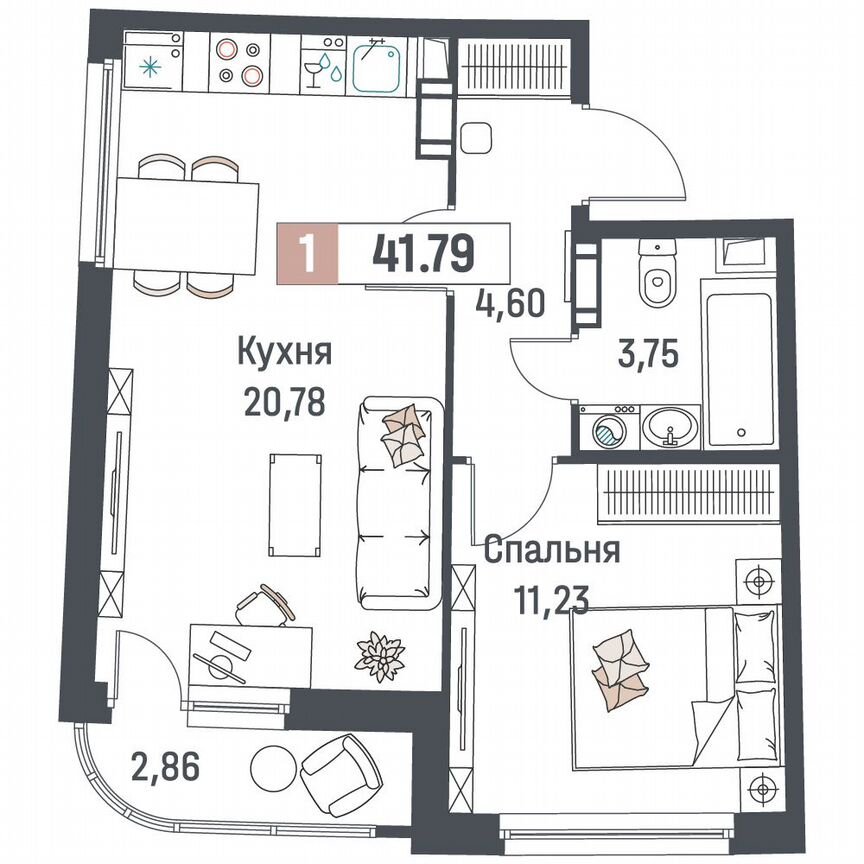 1-к. квартира, 41,8 м², 4/18 эт.