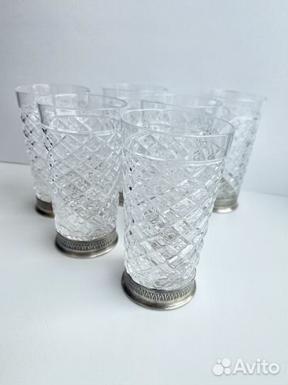 Хрустальные стаканы с мельхиором 6 шт. СССР 70е