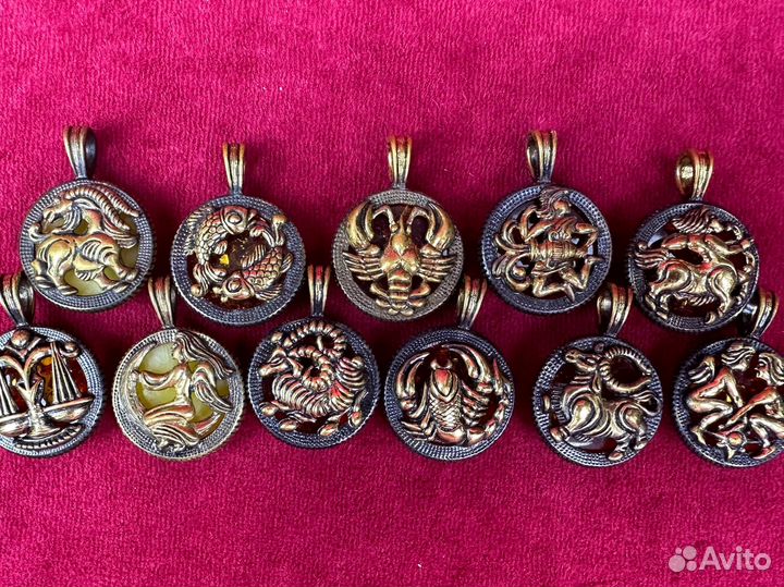 Кулон янтарь знак зодиака бронза латунь