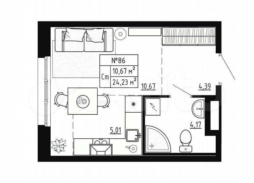 Квартира-студия, 24,2 м², 1/4 эт.