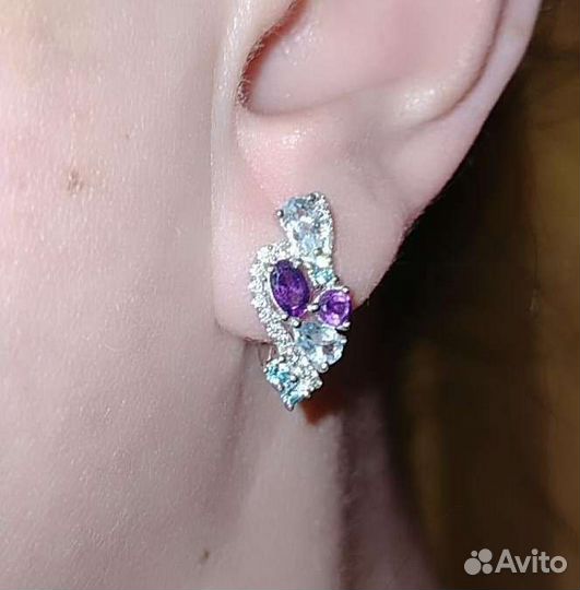Серебряный комплект с топазами и аметистами