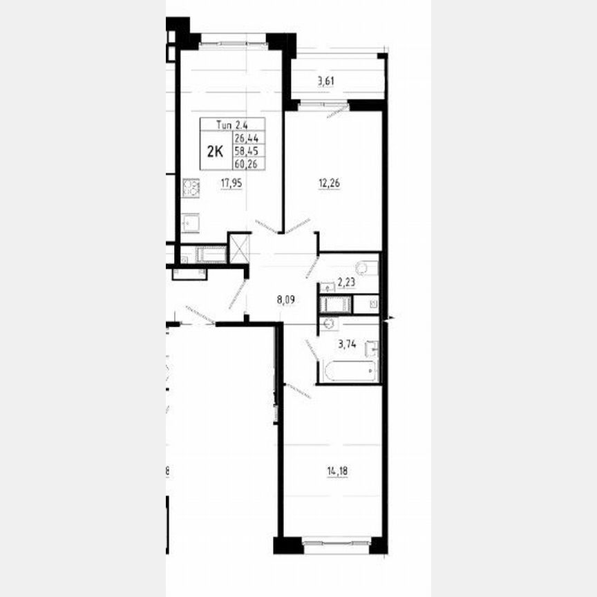 2-к. квартира, 58,5 м², 13/21 эт.