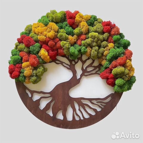 Мох Разные Цвета Декор Панно Дерево