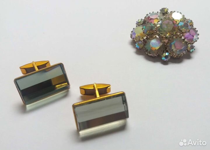 Винтажная брошь Чехия Аврора Бореалис запонки