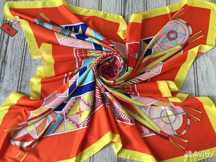 Платок шаль Hermes. Оранжевый. 6 цв