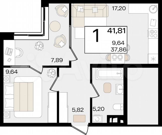 1-к. квартира, 41,8 м², 7/18 эт.