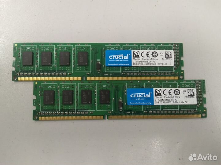 Оперативная память Crucial DDR3L 4Gb(2x2) 1600Mhz