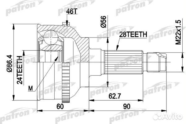 Patron PCV3295 ШРУС наружн к-кт 28x56x24 ABS46T KI