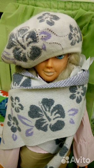 Зимний комплект берет+ шарф. палантин серый. Новый