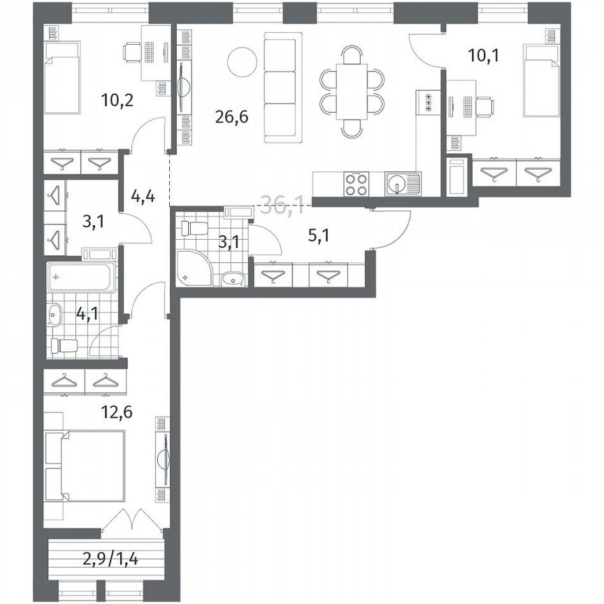 3-к. квартира, 80,7 м², 5/12 эт.