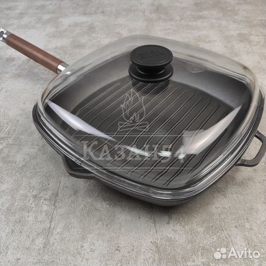 Чугунная сковорода гриль с крышкой