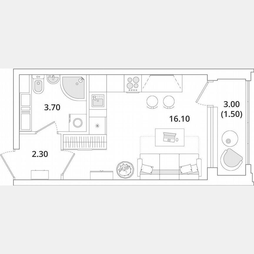 Квартира-студия, 23,6 м², 7/13 эт.