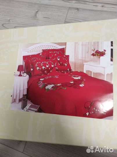 Постельное белье, сатин, евро, красный, сердце