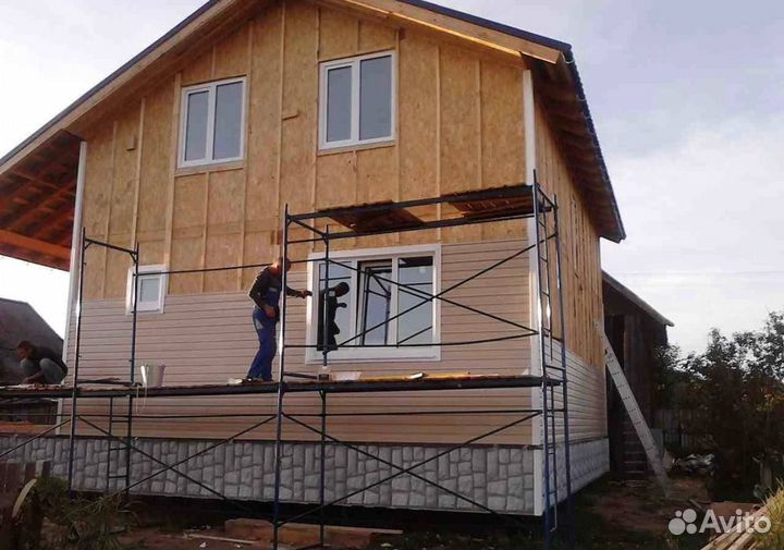 Бригада строителей, дома, кровля, фасад, фундамент