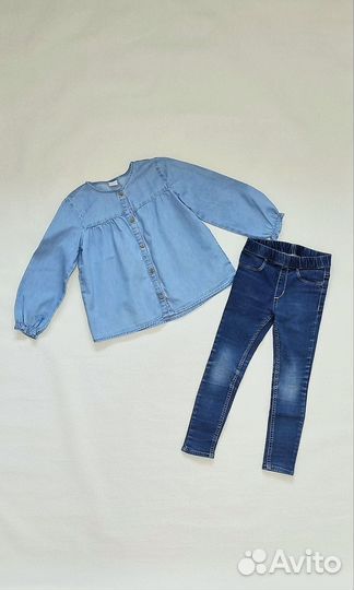 104-110/3-4 г/H&M Блузка и джинсы для девочки