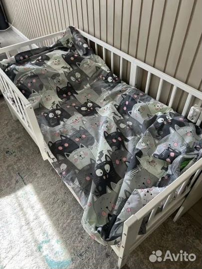 Кроватка высокий борт детская Лисенок из натуральн