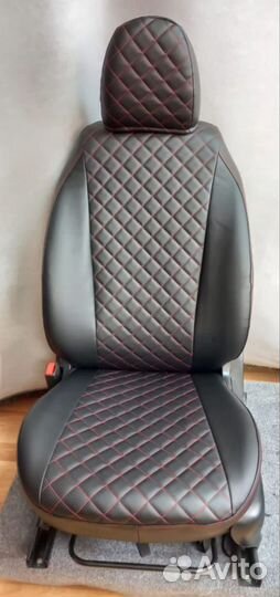 Чехлы Митсубиси Лансер 9 черная экокожа ромб красн