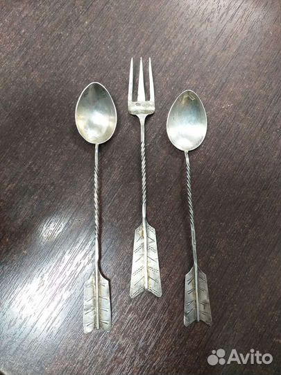 Ложки, вилка, совочек для сахара 84 пробы