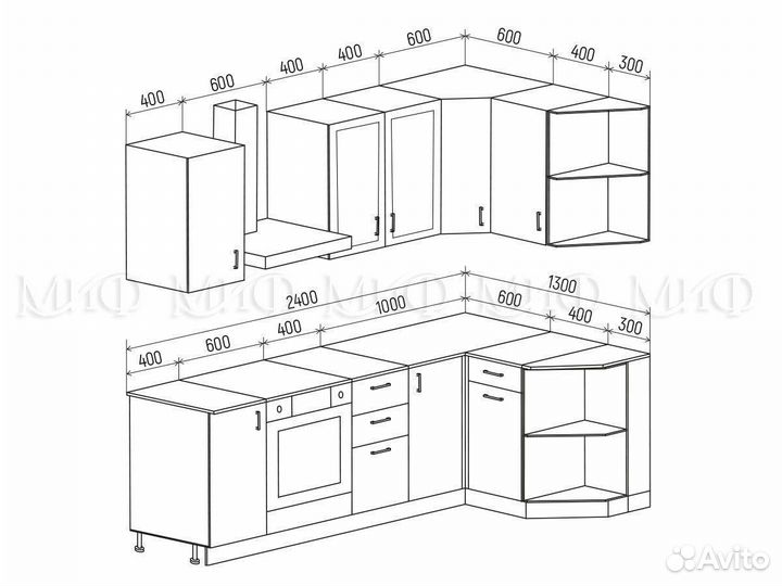 Кухня угловая Настя 2.4 Х 1.3 м
