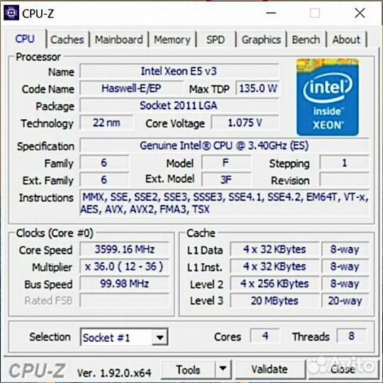 Лот (x2) Intel Xeon E5 2637 V3 ES qeyt 3.4GHz 20MB
