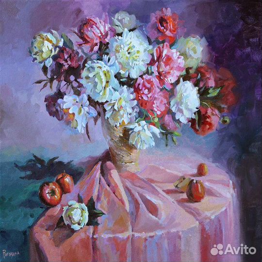 Картина маслом пионы