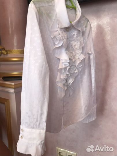 Блузки школьные белые с длинным рукавом для девочк