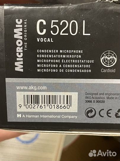 AKG C520L микрофон, + адаптер питания(XLR)