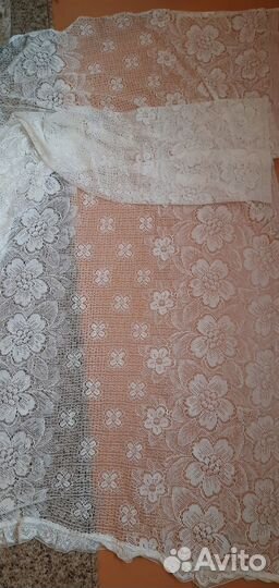 Тюль белый две полосы на большое окно, б/у