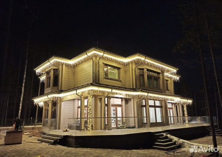 Монтаж premium гирлянд на дома и коттеджи